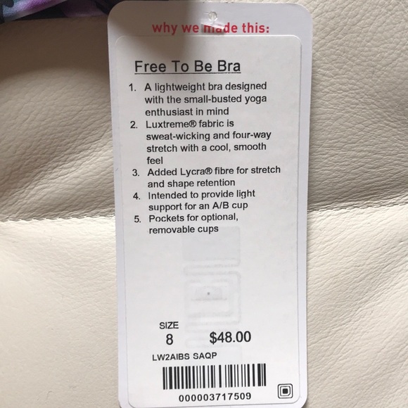 NWT SAQP LULULEMON FREE TO BE BRA BLACK - - Size 8 - Picture 4 of 8